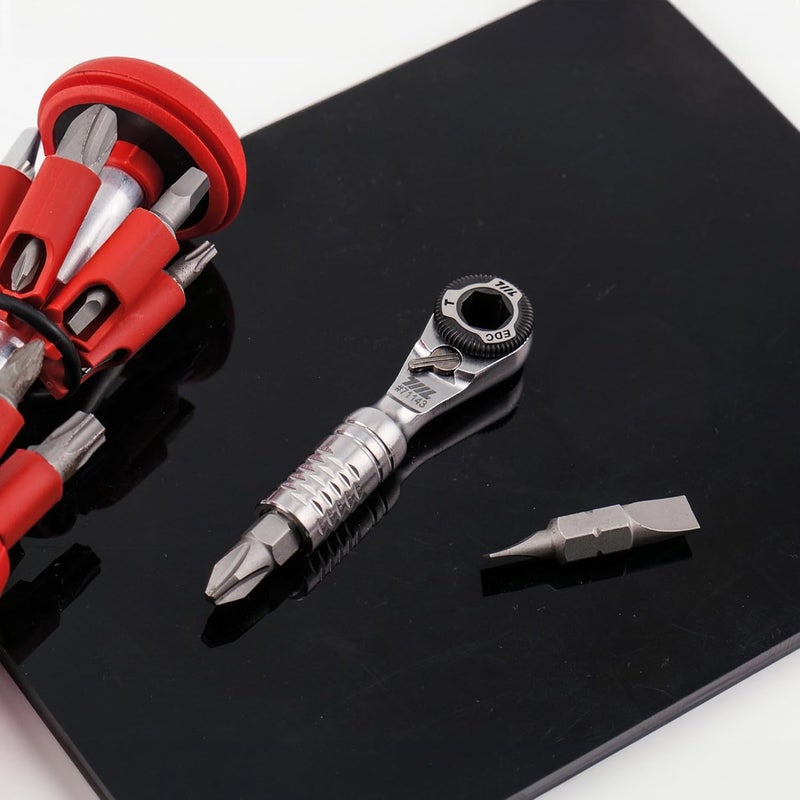 711L Mini Ratchet Wrench TG - One of the World's Smallest 1/4" EDC Ratchet Wrench For Tight Spaces - Stainless Steel - For Double-ended Bits - Image 4